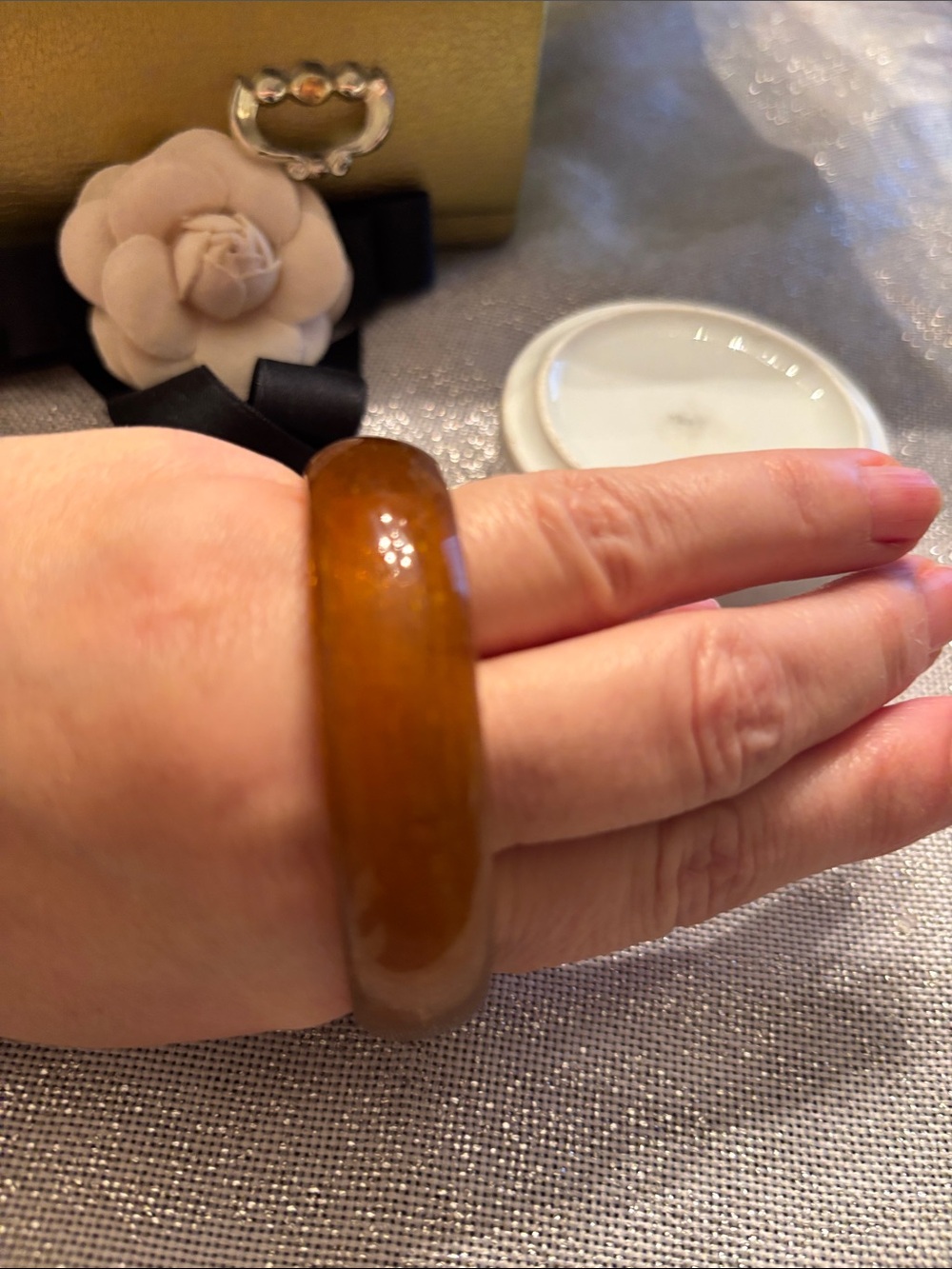 Amber-Colored Bakelite Bangle Bracelet - Women Jewelry - Picture 3 of 4
